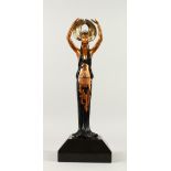 CHALK AND VERMILLION AND SEVENARTS. A SUPERB BRONZE AND AND GILT BRONZE STANDING FEMALE FIGURE,