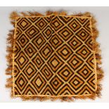 AN AFRICAN KUBA RAFFIA TEXTILE. 59cm x 59cm excluding fringe.