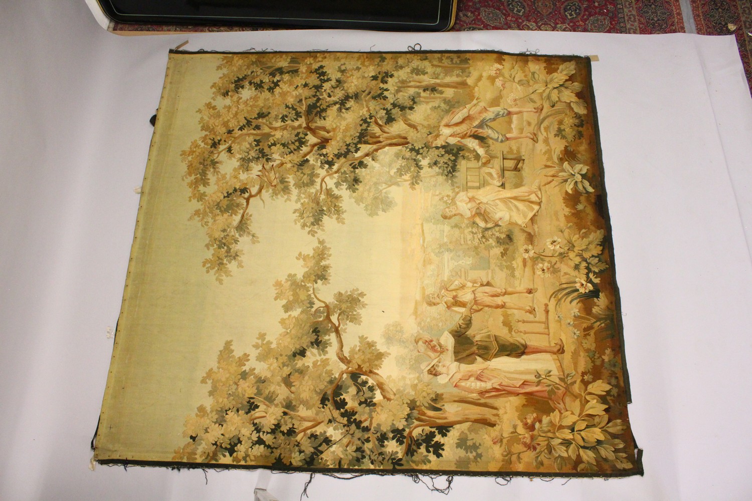 A GOOD LARGE LATE 19TH CENTURY TAPESTRY PICTURE, depicting a courting couple and other figures in - Image 16 of 16