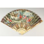 A LOUIS XVTH CARVED AND PAINTED IVORY FAN painted with classical scenes. Provenance: J. DUVELLEROY