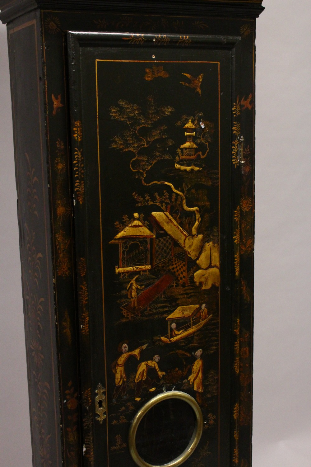 A GEORGE III CHINOISERIE DECORATED BLACK LACQUER LONGCASE CLOCK, by William Kipling, London, with - Image 7 of 26