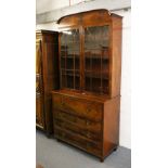 A GEORGE III MAHOGANY SECRETAIRE BOOCASE, with rounded cornice, pair of astragal glazed doors,