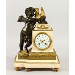 A VERY GOOD 19TH CENTURY FRENCH ORMOLU, BRONZE AND MARBLE MANTLE CLOCK by L. Caisso & Cie, Paris,