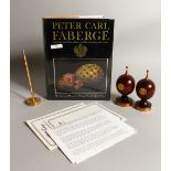 THEO FABERGE A PAIR OF SURPRISE EGGS AND PEN HOLDER.