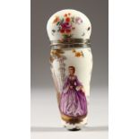 A VERY GOOD MEISSEN PORCELAIN BONBONNIERE with silver mounts, painted with a gallant and a lady with