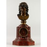 A VERY GOOD 19TH CENTURY FRENCH MARBLE COLUMN CLOCK surmounted by a bronze bust of a female head,