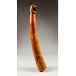 AN EARLY AFRICAN IVORY TUSK PIPE, with caved mouthpiece. 52cms long.