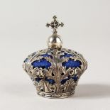 A LARGE SILVER CROWN PIN CUSHION.