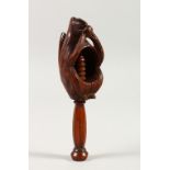 A GOOD TREEN CARVED SQUIRREL NUTCRACKER. 16cms long.