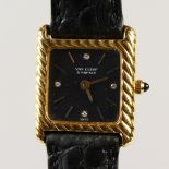 A GOOD VAN CLEEF & ARPELS 18CT GOLD AND DIAMOND WRISTWATCH.