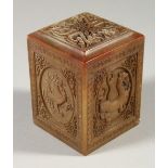 A CHINESE SQUARE CARVED SOAPSTONE SEAL. 8cms high.