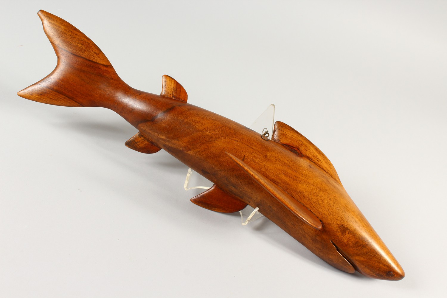 A PITCAIRN ISLAND CARVED WOOD SHARK by JOHN CHRISTIAN. Signed. 50cms long. - Image 2 of 7