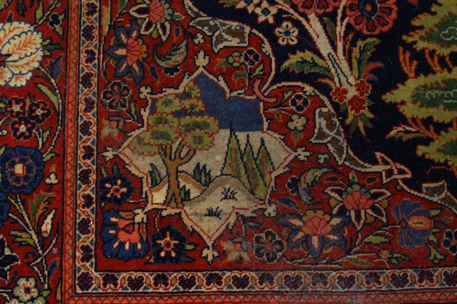 A GOOD PERSIAN "TREEOF LIFE" RUG decorated with panels of buildings and landscapes within a floral - Image 3 of 10