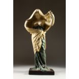 AN ART NOUVEAU STYLE POTTERY FIGURE OF A FEMALE SEMI-NUDE. 63cms high.