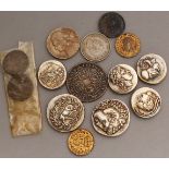 SIX GREEK SILVER COINS and various other coins.