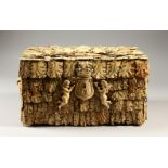 A GOOD NAPOLEONIC PRISONER OF WAR BONE MOUNTED BOX, with leaves, two pairs of cupids and carrying