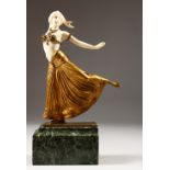 THEODORE ULLMANN. A GOOD IVORY BRONZE JEWELLED DANCING FIGURE on a marble base. Signed ULLMANN.
