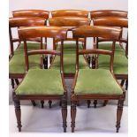 A SET OF EIGHT 19TH CENTURY MAHOGANY DINING CHAIRS, with plain crestings and tie bars, drop-in seats