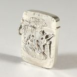 AN EMBOSSED SILVER VESTA CASE. 4.5cms high.