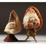 TWO NEAPOLITAN CARVED SHELLS, scenes of Vesuvius.