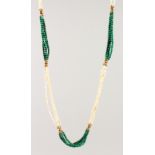 A SEED PEARL AND GREEN BEAD NECKLACE.