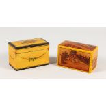 TWO CARD BOXES decorated with Spa Towns and flowers. 11cms long.