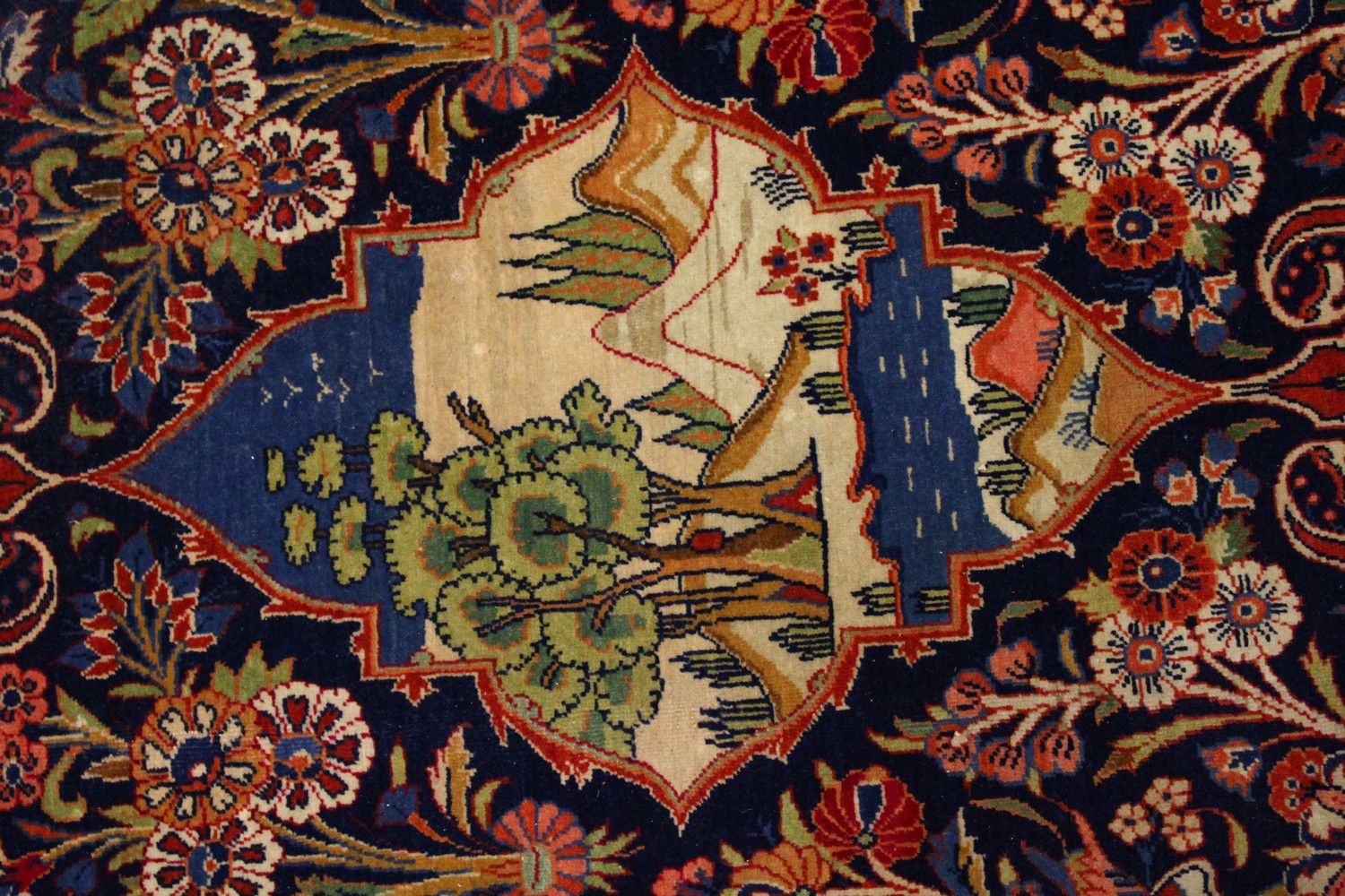 A GOOD PERSIAN "TREEOF LIFE" RUG decorated with panels of buildings and landscapes within a floral - Image 4 of 10