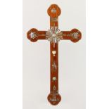 AN ITALIAN CROSS FINELY INLAID WITH MOTHER-OF-PEARL. 36cms long.