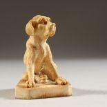 A GOOD EUROPEAN IVORY FIGURE OF A SEATED DOG. 2.25ins high.