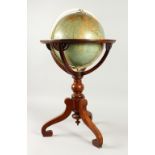 A SMALL 19TH CENTURY 12inch TERRESTRIAL GLOBE by W. & A. K. JOHNSTON, Geographers to the Queen, in a