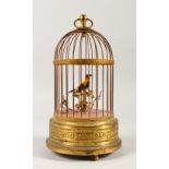 A GOOD 19TH CENTURY SINGING BIRD in a cage. 29cms high.