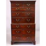 AN 18TH CENTURY WALNUT TALL BOY, with moulded cornice, two short and six long graduated drawers, all