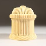 A GOOD ISLAMIC CARVED IVORY DOMED BOX AND COVER, with screw off base. 4ins high x 3.5ins high. See