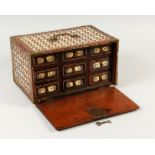 A VERY GOOD SMALL 17TH - 18TH CENTURY PORTUGESE IVORY AND BONE INLAID BOX with folding front opening