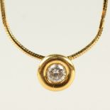 A GOOD GOLD AND DIAMOND PENDANT AND CHAIN.