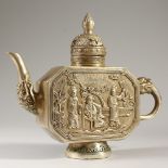 A CHINESE "PAK TONG" TEAPOT, decorated with figures in a landscape. 17cms high.