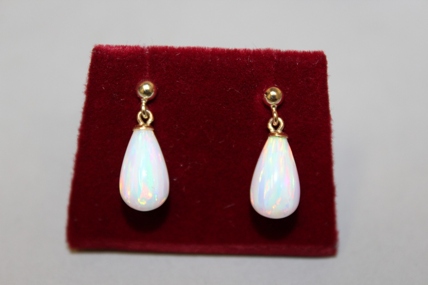 A PAIR OF 9CT GOLD AND GILSON OPAL DROP EARRINGS. - Image 2 of 3