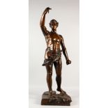 RUFFONY. "GLORIA ET PROGRESSUS" A LARGE IMPOSING INDUSTRIAL BRONZE OF A YOUNG MAN standing on a base