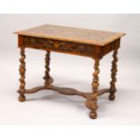 A GOOD WILLIAM AND MARY DESIGN WALNUT, OYSTER VENEERED AND MARQUETRY CENTRE TABLE, with profusely