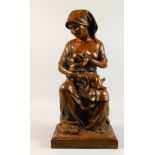VINCENZO CINQUE (19TH CENTURY) ITALIAN. A FINE BRONZE OF A SEATED MOTHER SUCKLING A CHILD. Signed V.