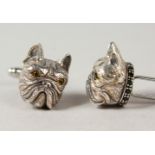 A PAIR OF SILVER FRENCH BULLDOG CUFFLINKS.