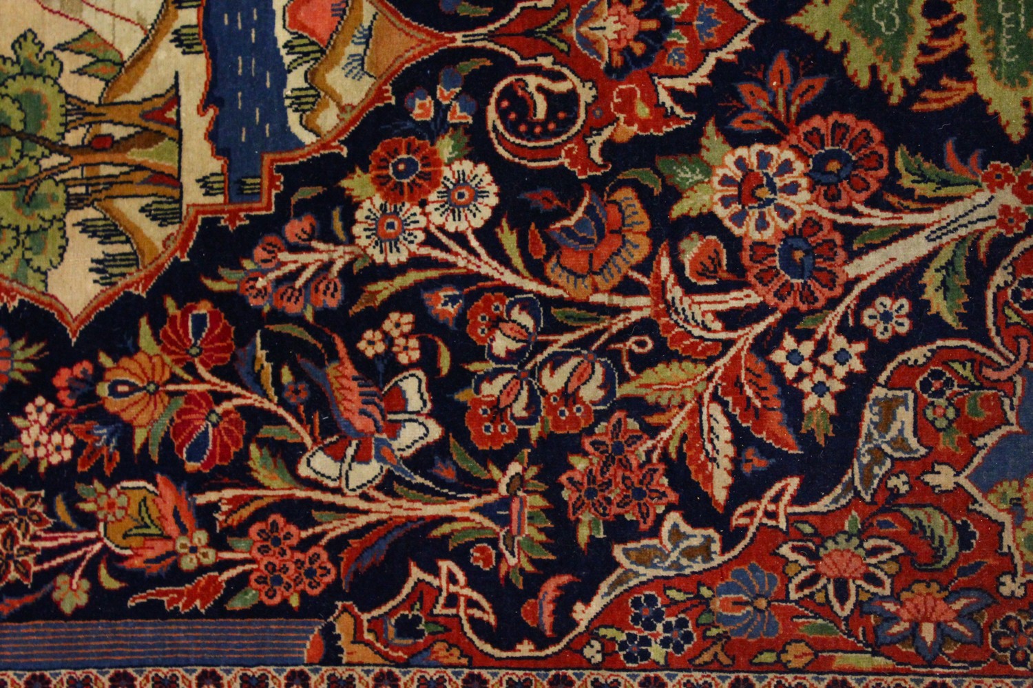 A GOOD PERSIAN "TREEOF LIFE" RUG decorated with panels of buildings and landscapes within a floral - Image 5 of 10