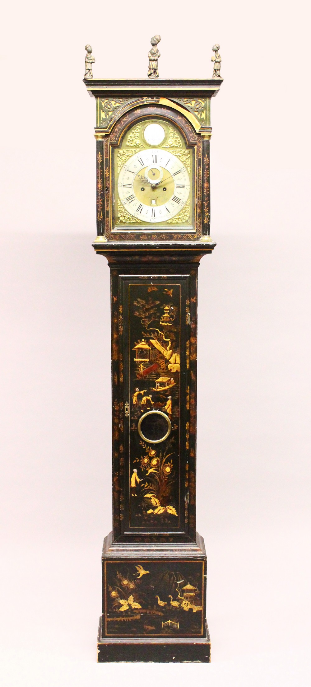 A GEORGE III CHINOISERIE DECORATED BLACK LACQUER LONGCASE CLOCK, by William Kipling, London, with