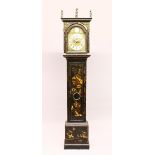 A GEORGE III CHINOISERIE DECORATED BLACK LACQUER LONGCASE CLOCK, by William Kipling, London, with