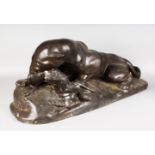 AFTER ANTOINE-LOUIS BARYE (1795-1875) A LARGE IMPRESSIVE BRONZE ENTITLED 'JAGUAR DEVORANT UN