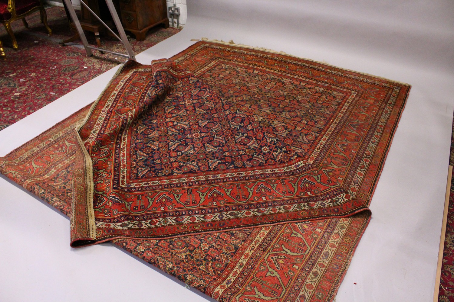 A PERSIAN LONG CARPET, blue ground with stylized geometric motifs, with a similar border. 500cms x - Image 5 of 11