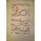 a large vellum sheet from a ca. 17th c. antiphonal, both sides used, 21 x 15 inches.