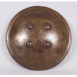 A 19TH CENTURY NORTH INDIAN GOLD INLAID CIRCULAR SHEILD, 37cm diameter.