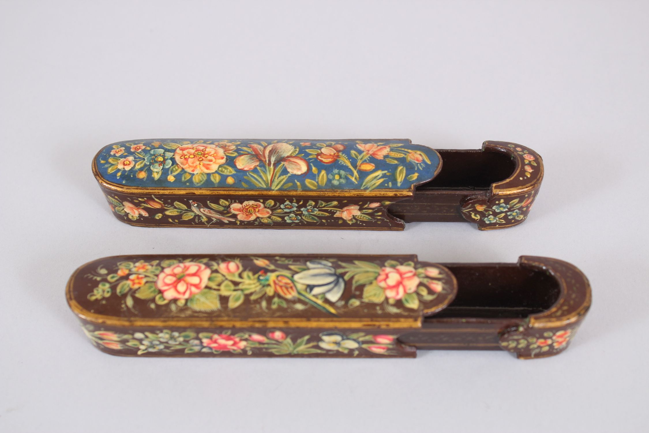 TWO SMALL PERSIAN LACQUER PEN BOXES, 12.5cm long. - Image 2 of 6