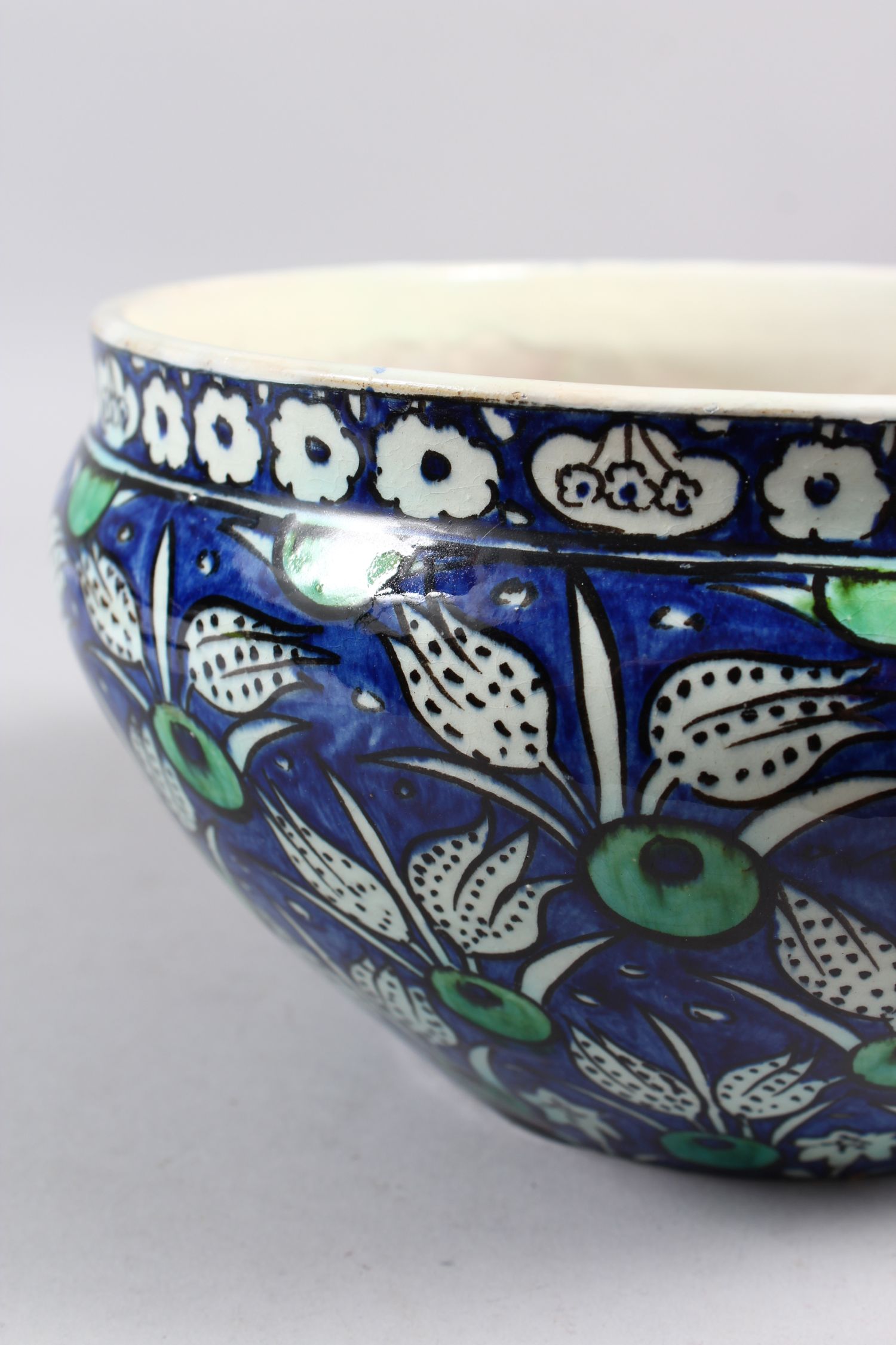 A 19TH CENTURY IZNIK STYLE POTTERY CIRCULAR BOWL, the sides with blue ground and flower heads, - Image 2 of 5